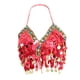 thumbnail image 4 of Top de sujetador de danza del vientre con lentejuelas y cuentas, traje de samba indio, bikini con monedas metálicas C rojo, 4 of 9