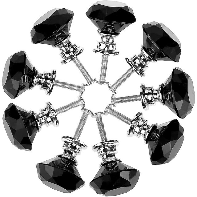 10 pomos de cristal para armarios de 30 mm con forma de diamante para cajones, armarios de cocina, tocadores, armarios, tiradores (negro)