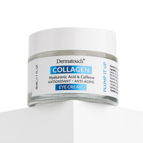 Crema para ojos con colágeno Dermatouch - Tratamiento antioxidante para la piel con ácido hialurónico y cafeína Reductor de arrugas 1.6 oz.