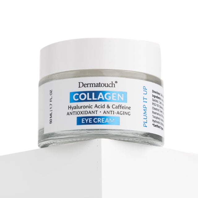 Crema para ojos con colágeno Dermatouch - Tratamiento antioxidante para la piel con ácido hialurónico y cafeína Reductor de arrugas 1.6 oz.