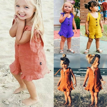 

Summer Kids Baby Girl Cotton Linen Ruffle bodysuit summer sunsuit Clothes Romper