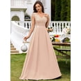 thumbnail image 5 of Champagne V-Neck Sequin Lace Short Sleeve A-Line Evening Gown, 5 of 30