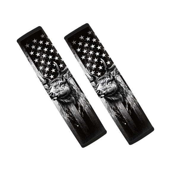 Chririnla American Flag Deer Skull Print Seatbelt Cushion Accessories 2 PCS Seat Belt Shoulder Pad Quick Magic Tape Magic Tape Installation Suitable for Truck Car