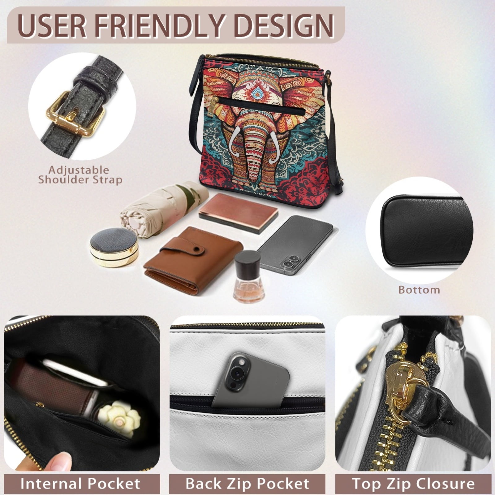 LedBack Boho Elephant Leather Crossbody Satchel Bags for Women Lady, Medium Size Hobo Bag Shoulder Handbag Sling Messenger Purse Cross Body Handbag for Party Travel, Red