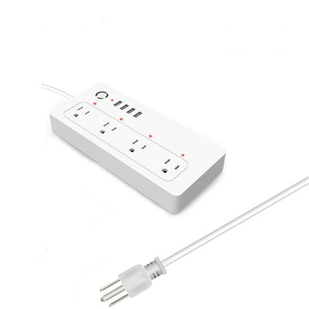 Smart Power Strip WiFi Plug Multiple Outlet Surge Protector 4 AC Outlets 4 USB Port,15A, Remote Control Timing Schedule Compatible with Alexa Echo, Google Home, IFTTT White