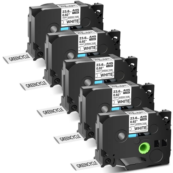 GREENCYCLE 5PK Compatible for Brother P-touch HSE-251 HS-251 HSe251 HS251 23.6mm 0.92" Black on White Heat-shrink Label Tape