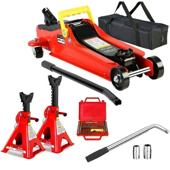 CQSXDA Heavy Duty 2 Ton Low Profile Floor Jack With Quick Lift Pump And Tire Repair Kit, L-Wrench For Racing Needs