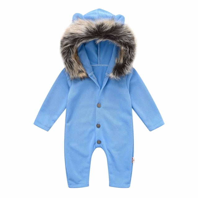 IROINID en Solde Grenouillère pour Bébé à Manches Longues de Printemps et Combinaison à Capuchon pour Nourrisson avec Col, Bleu