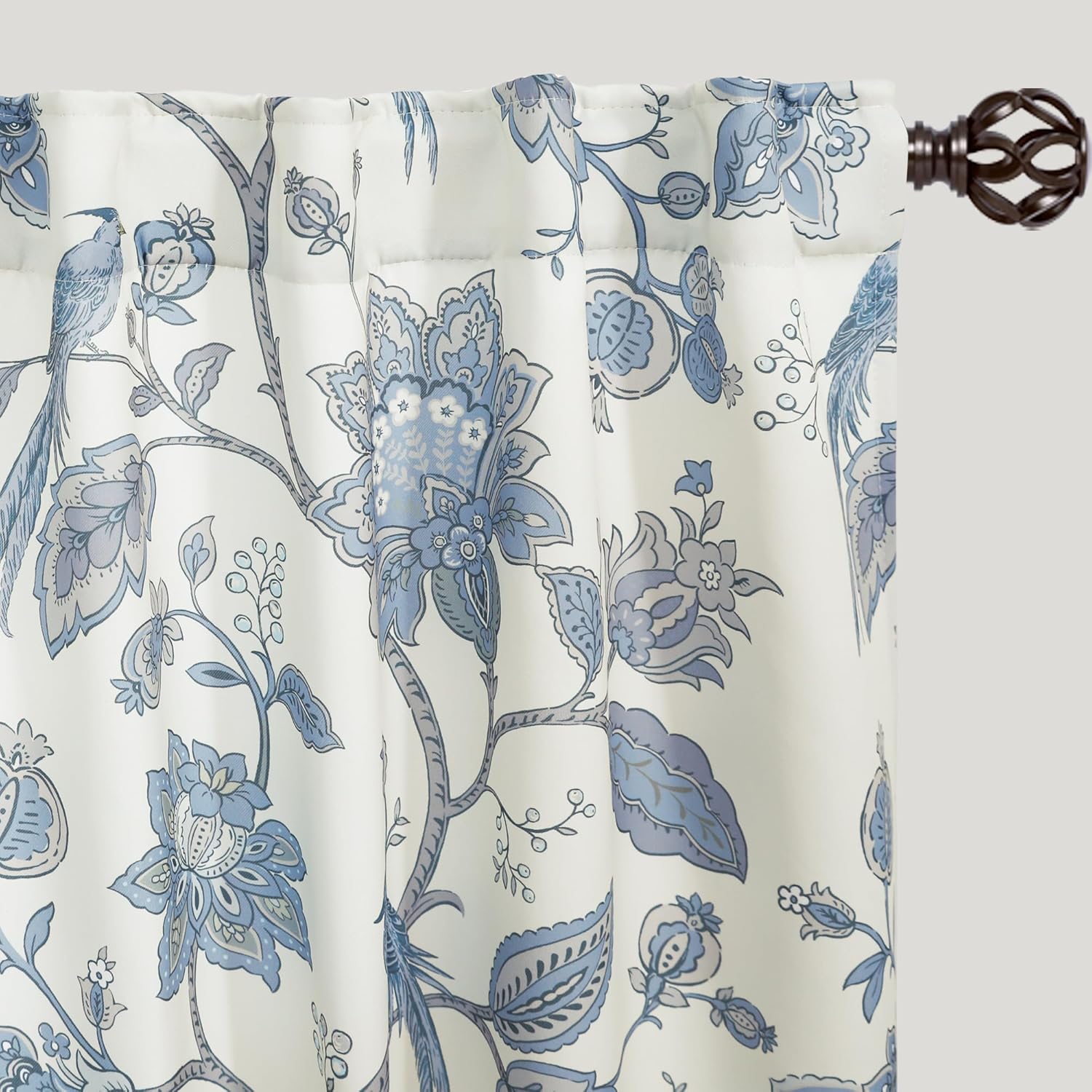 Room Darkening Light Blue Curtains 63 Inch Length for Bedroom Living Room,Vintage Floral Serena Curtain Drapes 63 Inches Long 2 Panels Set