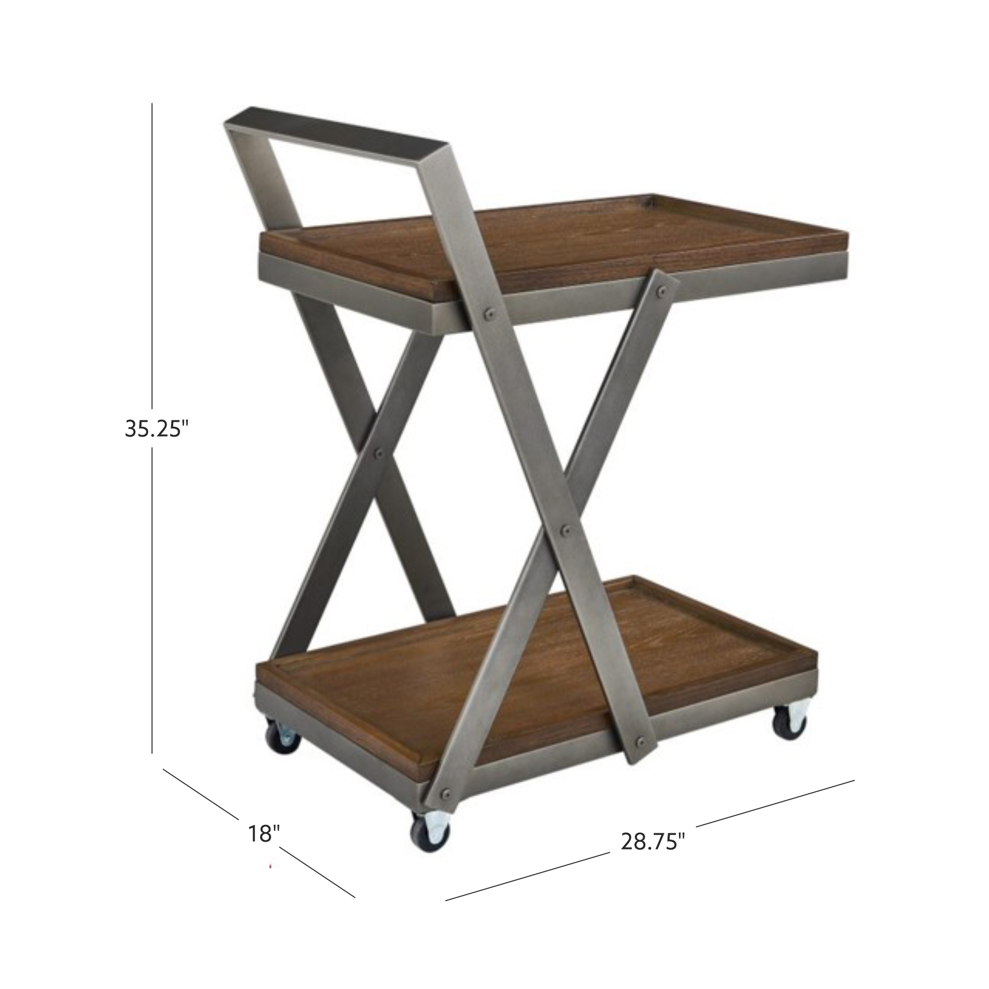 Powell Radnor 2-Tier Rolling Bar Cart, Warm Nut Brown/Gunmetal