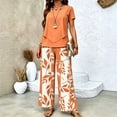 thumbnail image 2 of Guluxicc 2 Piece Women's Outfit Sets Crew Neck Short Sleeve Double Layer Hem Top Leaf Print Wide Leg Pants, 2 of 7