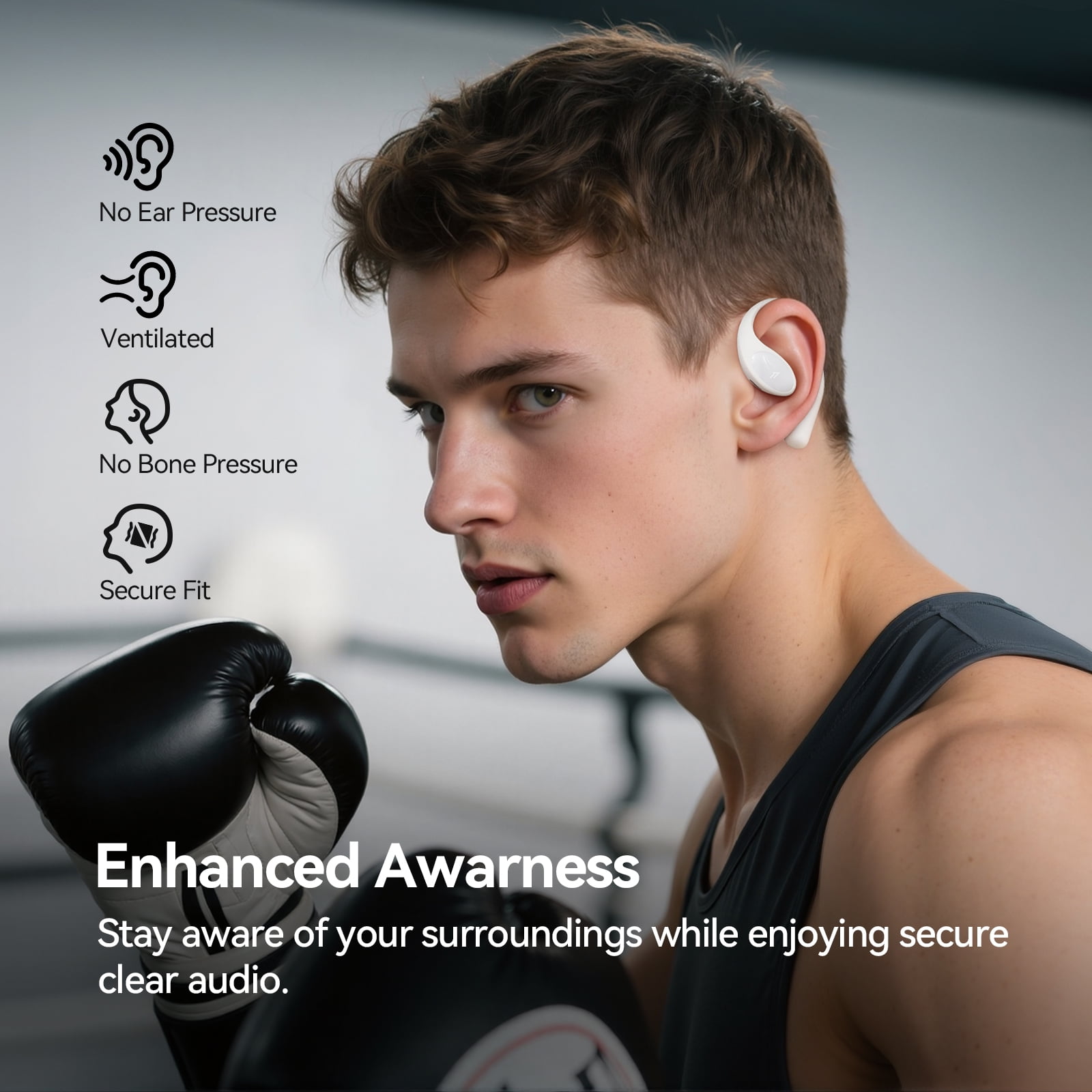 1MORE S51 Open Ear Wireless Headphones, Hi-Fi Sound, AI ENC Mic, Secure Fit Earhooks, IPX5, White