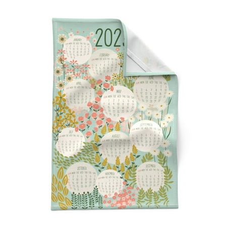 

Printed Tea Towel Linen Cotton Canvas - 2023 Calendar Botanical Blue Flowers Wildflower Meadow Pastel Print Decorative Kitchen Towel by Spoonflower