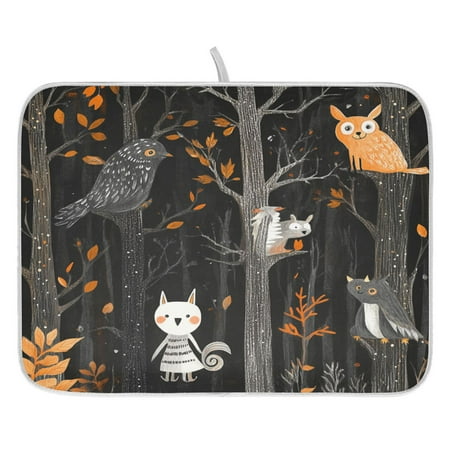 

Simplified Halloween Animal Dish Drying Mat for Kitchen Quick Drying Absorbent Soft Durable 16 x 18