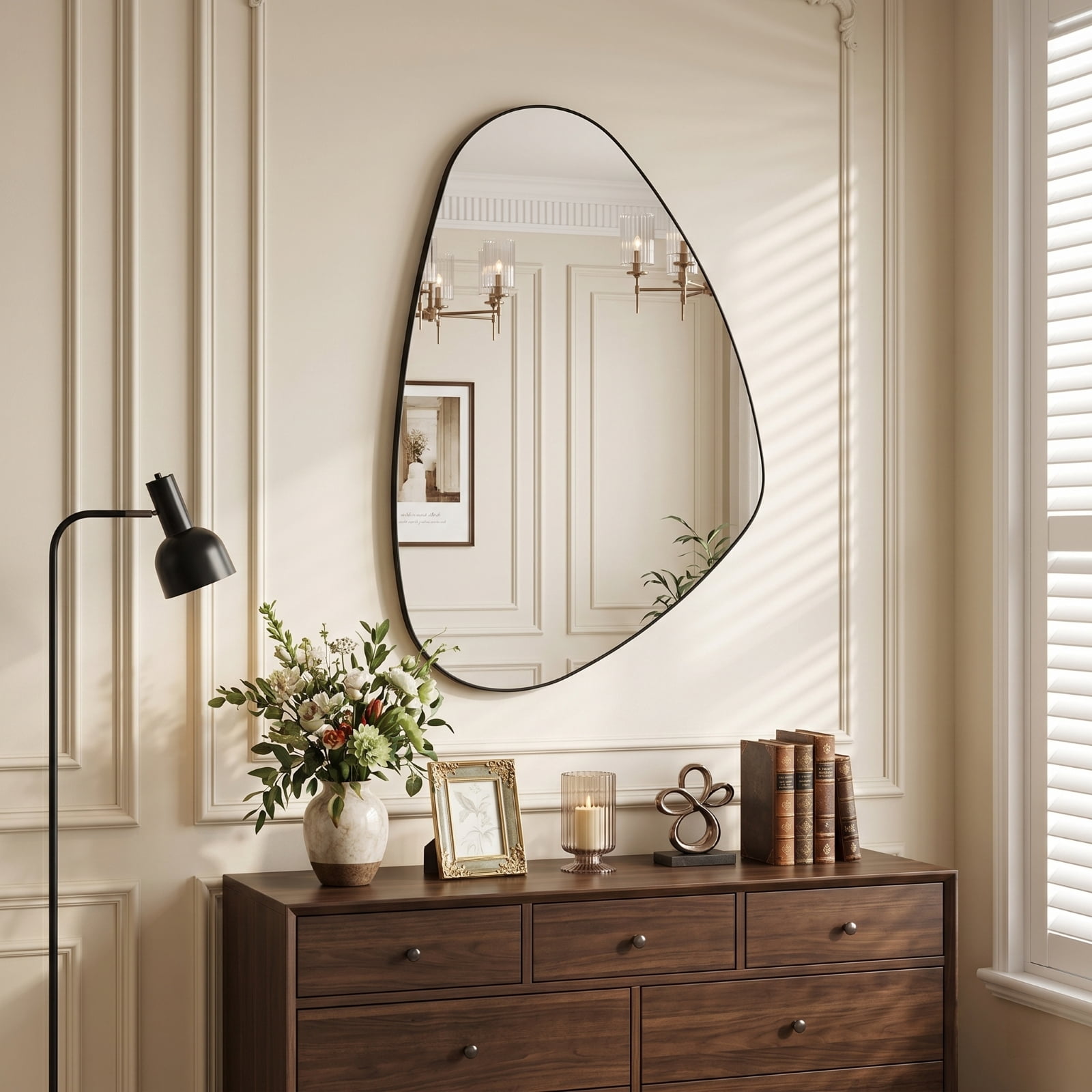 Gleamira 20"x30" Irregular Wall Mirror Asymmetrical Vanity Mirror Wall Decor Mirror, Black