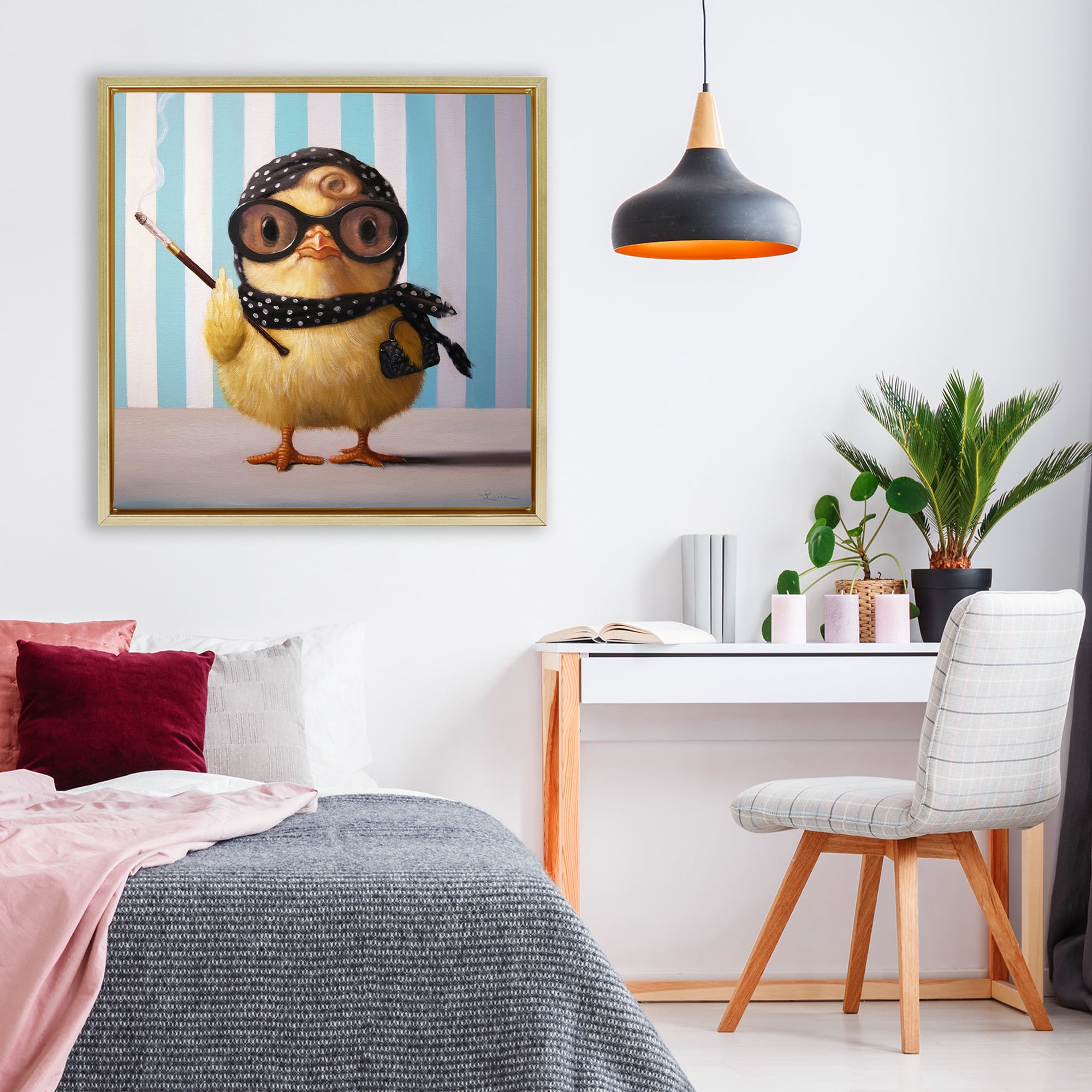 Stupell Industries Audrey Henburn Famous Chick Gold Framed Floater Canvas Wall Art, design by Lucia Heffernan