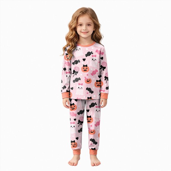 Cdudpw Toddler Girl Halloween Pajamas Sets Halloween Print Tops Pants Sleepwear Kids Girls Nightgown Outfits(A009-Dark Gray)
