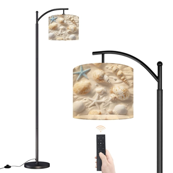 Arc Floor Lamp with Adjustable Lampshade Seashells Starfish Sandy Beach Soft Lighting Standing Lamp 3 Color Temperatures Dimmable Tall Pole Lamp with Foot Switch for Bedroom