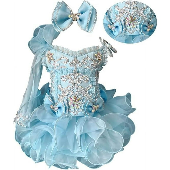 Jenniferwu G011 Infant Toddler Baby Newborn Little Girl's Pageant Party Birthday Dress Blue Size 3-6M