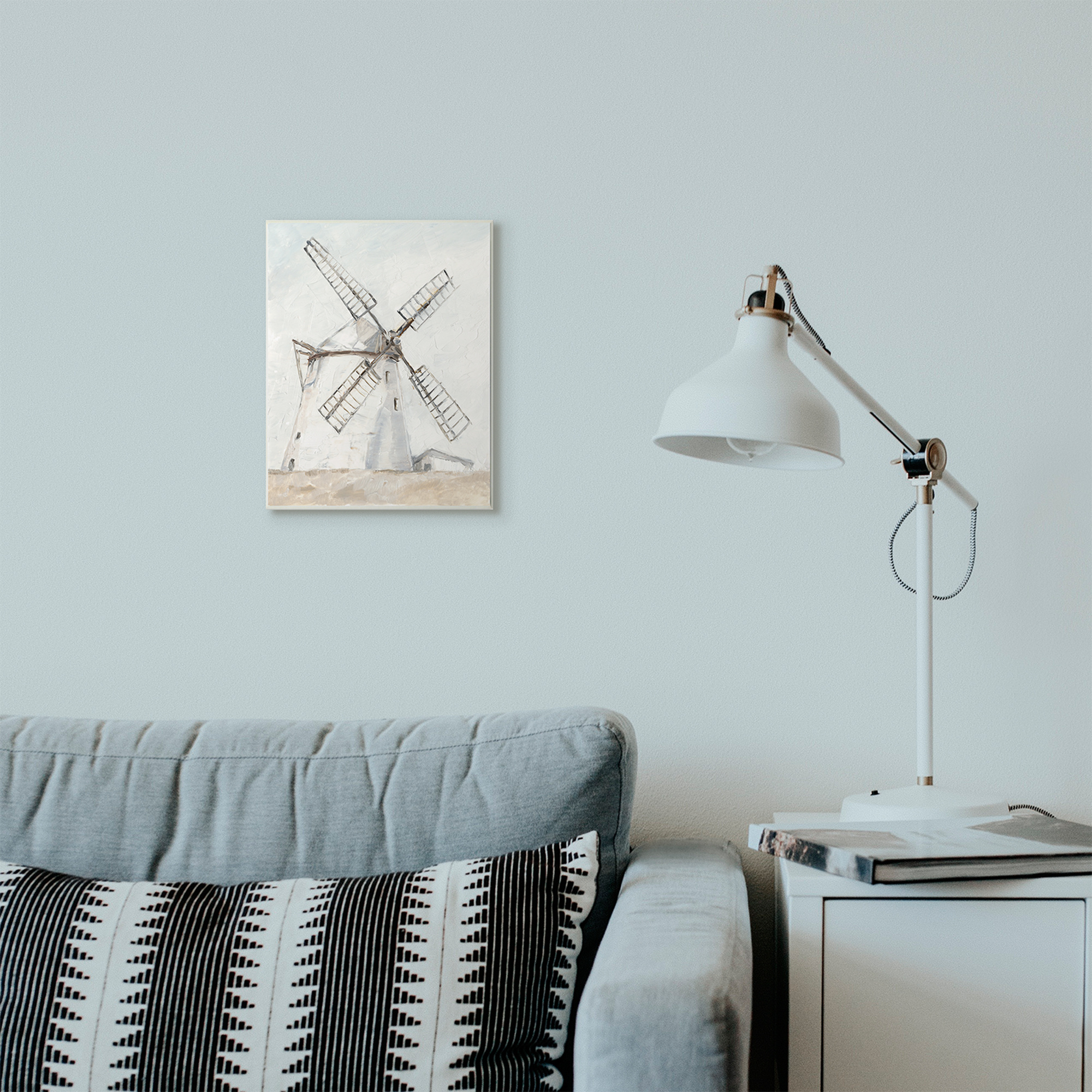 Stupell Industries Windmill Farm Landscape Neutral Brown Blue Painting Wall Plaque by Ethan Harper, 10" x 15", Wall Plaque