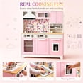 thumbnail image 4 of Aukfa Kids Play Kitchen Playset, Wooden Toddler Kitchen with Pretend Ice Maker & Capsule Coffee Maker for Kids Girls Boys, Pink, 4 of 7
