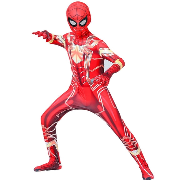 Men Cosplay Costume Golden Tech Spidery Hero Suit Metallic Pattern Jumpsuit for Halloween Party Carnival Role Play