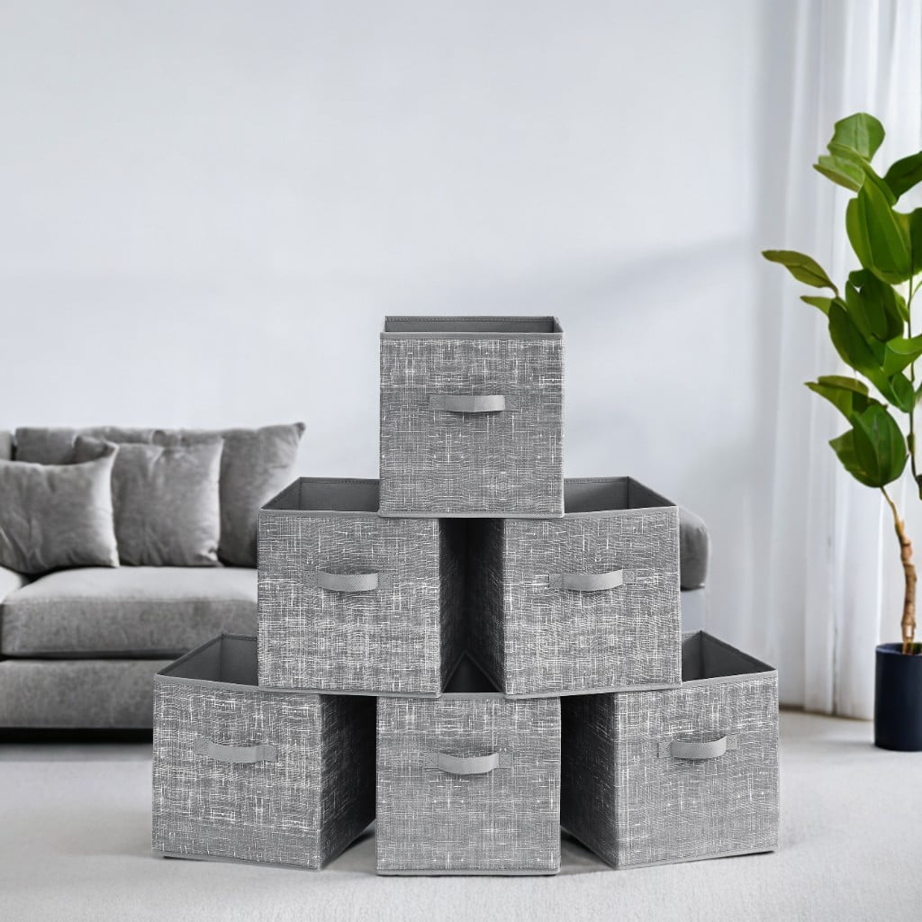 13" Storage Cube Bin 6 Foldable Fabric Storage Bin with Double Handles for Living Room Bedroom Office Gray