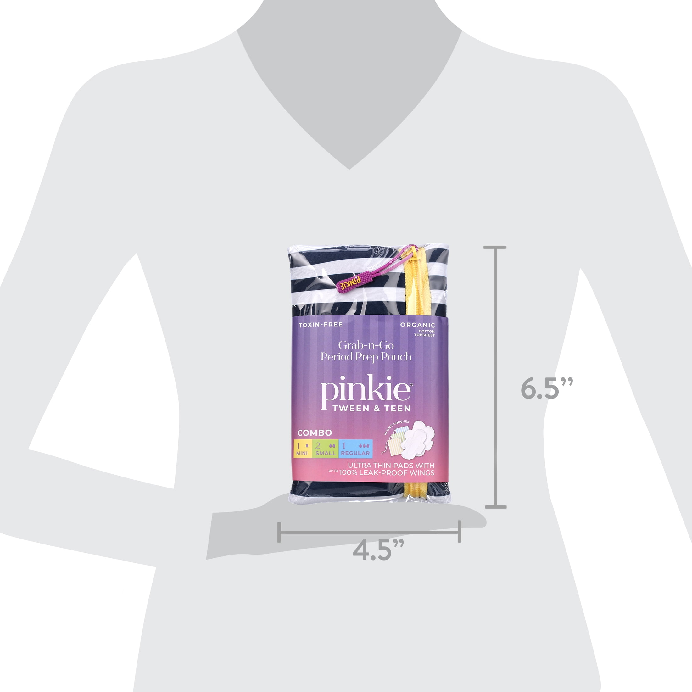 First Period Pinkie Prep Pouch with Organic Cotton Ultra-Thin Pads for Teens