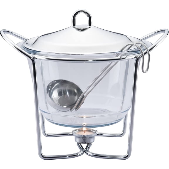 Galashield 4-Quart Stainless Steel Buffet Server with Glass Dish and Ladle | Food Warmer for Soup