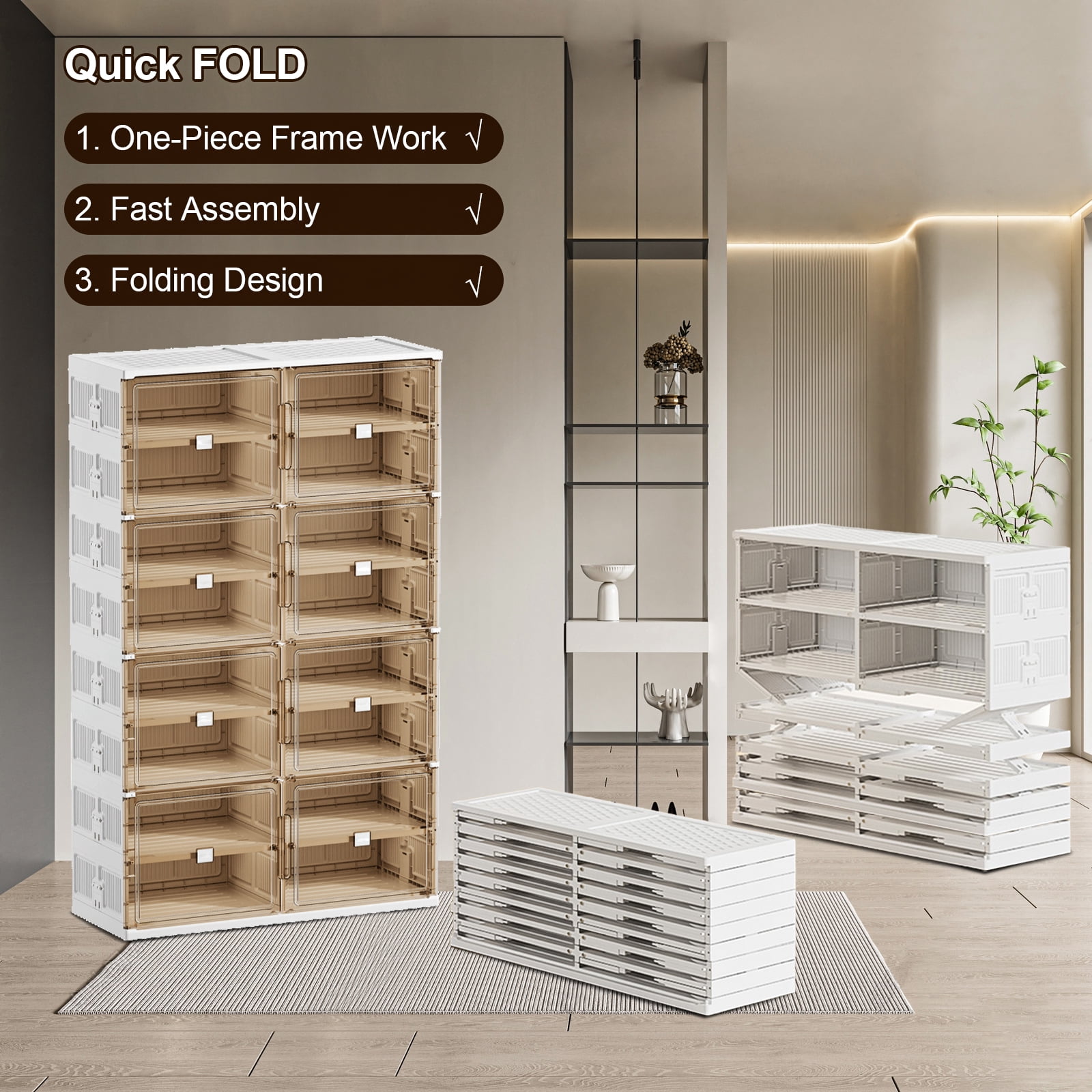 Jwesimple 6-Tier Foldable Shoe Rack Holds 24 Pairs, with Magnetic Clear Doors, Easy Assembly Storage Organizer