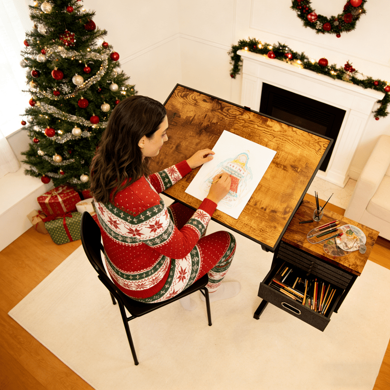 SDJPOI 1500 Pieces Large Puzzle Table with Wooden Cover, Adjustable Height & Angle Puzzle Table with 4 Trays & 2 Drawer, drafting table for Adults Christmas Birthday Gift