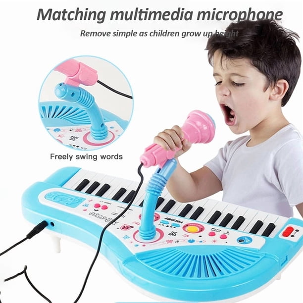 Piano musical electrónico para niños de 37 teclas con micrófono, color rosa