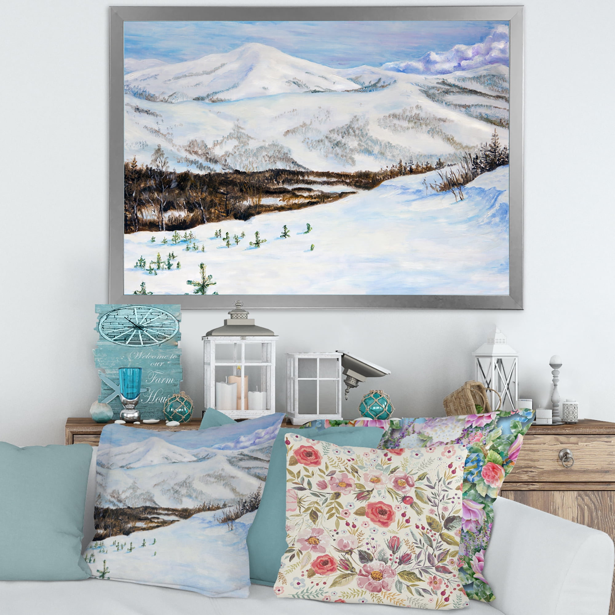 Designart 'Snow-Capped Mountains With Winter Landscape' Traditional Framed Art Print