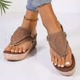 thumbnail image 2 of Rokment Womens Vintage Leather Platform Wedges Flip Flops Beach Vacation Casual Orthopedic Slip on Dress Sandals Chunky Heeled Thongs Slides for Woman Brown Size 6.5, 2 of 7