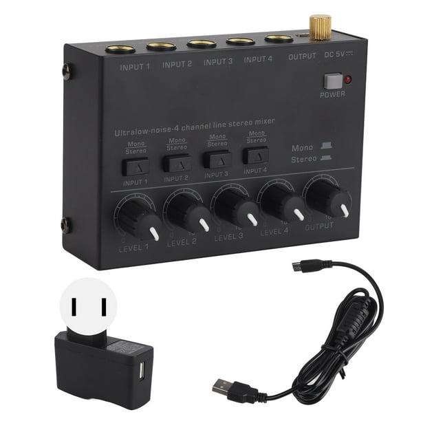 Mezclador de audio de 4 canales Mezclador de línea Amplificador de auriculares de 4 canales para estudios en casa Grabación en vivo 100-240 V Enchufe de EE. UU. YUNYI BRAND Deportes