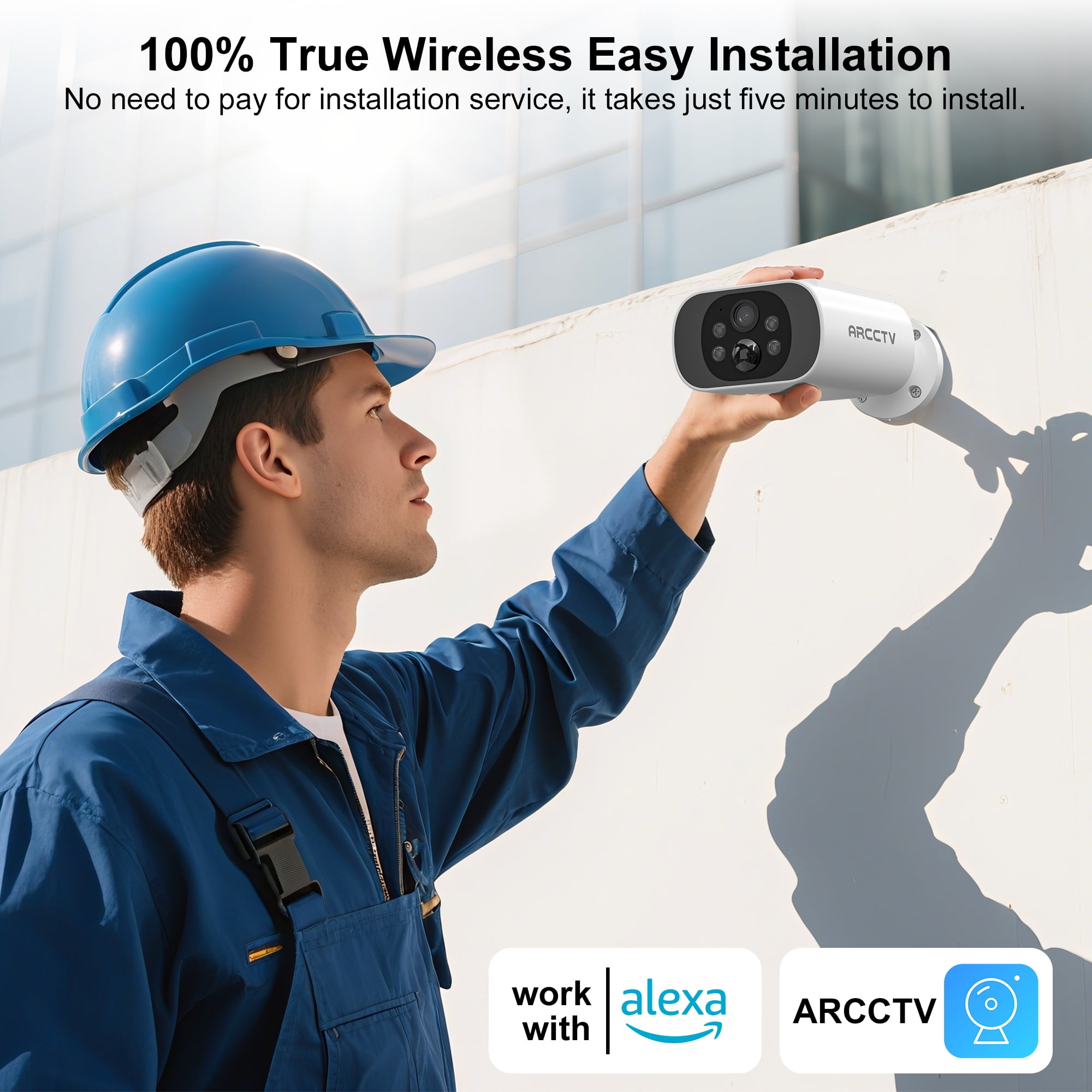 ARCCTV 2K Solar Security Camera Wireless Outdoor, Home Surveillance Camera with Embedded Solar Panel, Night Vision&Waterproof,2-Way Audio,2.4G/5G WiFi