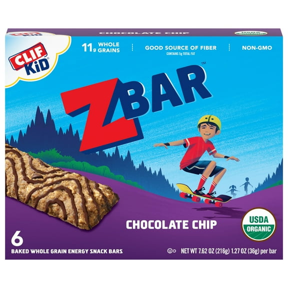CLIF Kid Zbar - CI30 Chocolate Chip - Soft Baked Whole Grain Snack Bars - USDA Organic - Non-GMO - Plant-Based - 1.27 oz. (6 Pack)