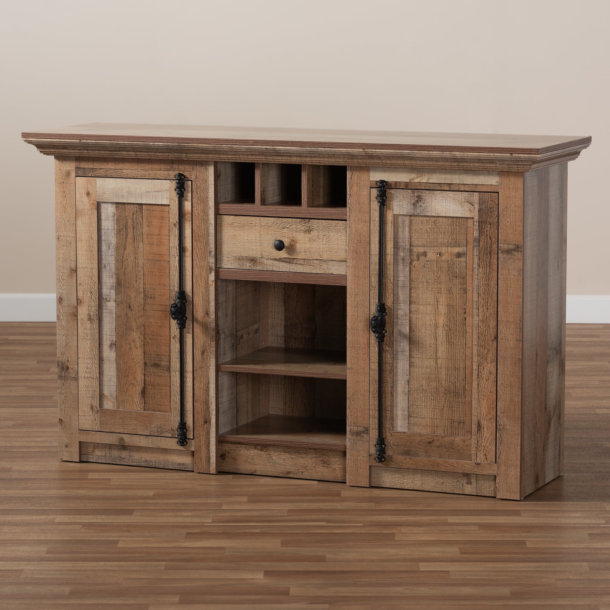 Baxton Studio Albert Modern and Contemporary Farmhouse Rustic Finished Wood 2-Door Dining Room Sideboard Buffet