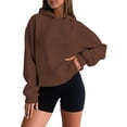 thumbnail image 5 of HCYSFG Women Solid Color Hoodies Cropped Length Drop Shoulder Drawstring Long Sleeve Casual Sweatshirt Loose Fall Winter Top, 5 of 7