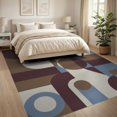 thumbnail image 3 of ODIKA 8'x10' Washable Area Rug Durable, Non-Slip Brown Blue Geometric Abstract Design Elegant Interplay of Circles and Rectangles for Living Room, Under Sectional, Family, 3 of 7