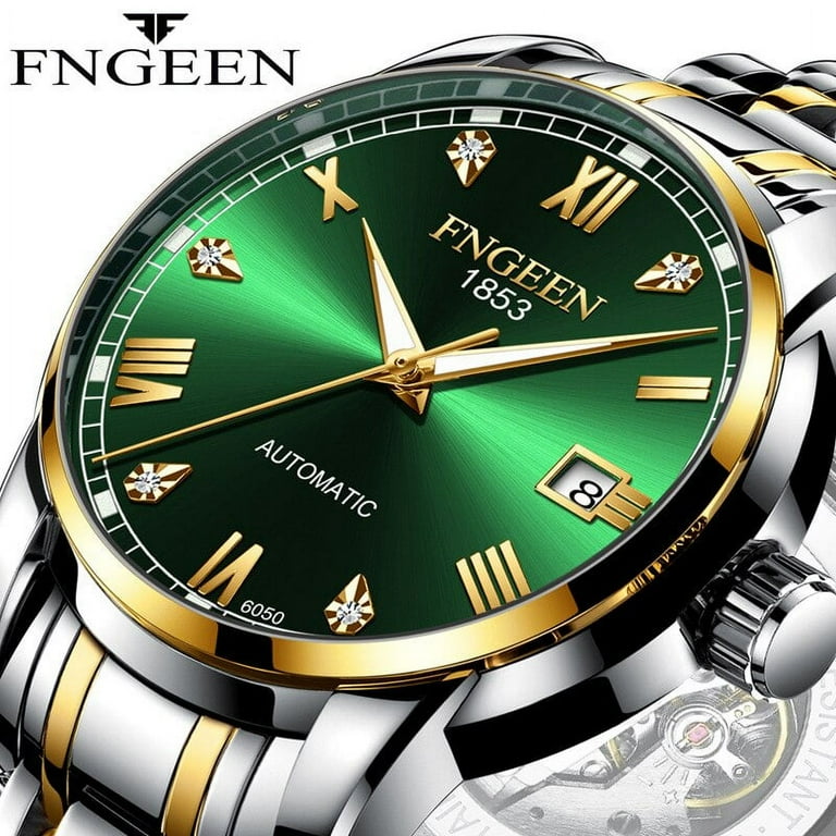 FNGEEN Fashion Green Dial Automatic Mens Watches Top Brand Luxury Mechanical Watch Men Steel Business Waterproof Sport Watches