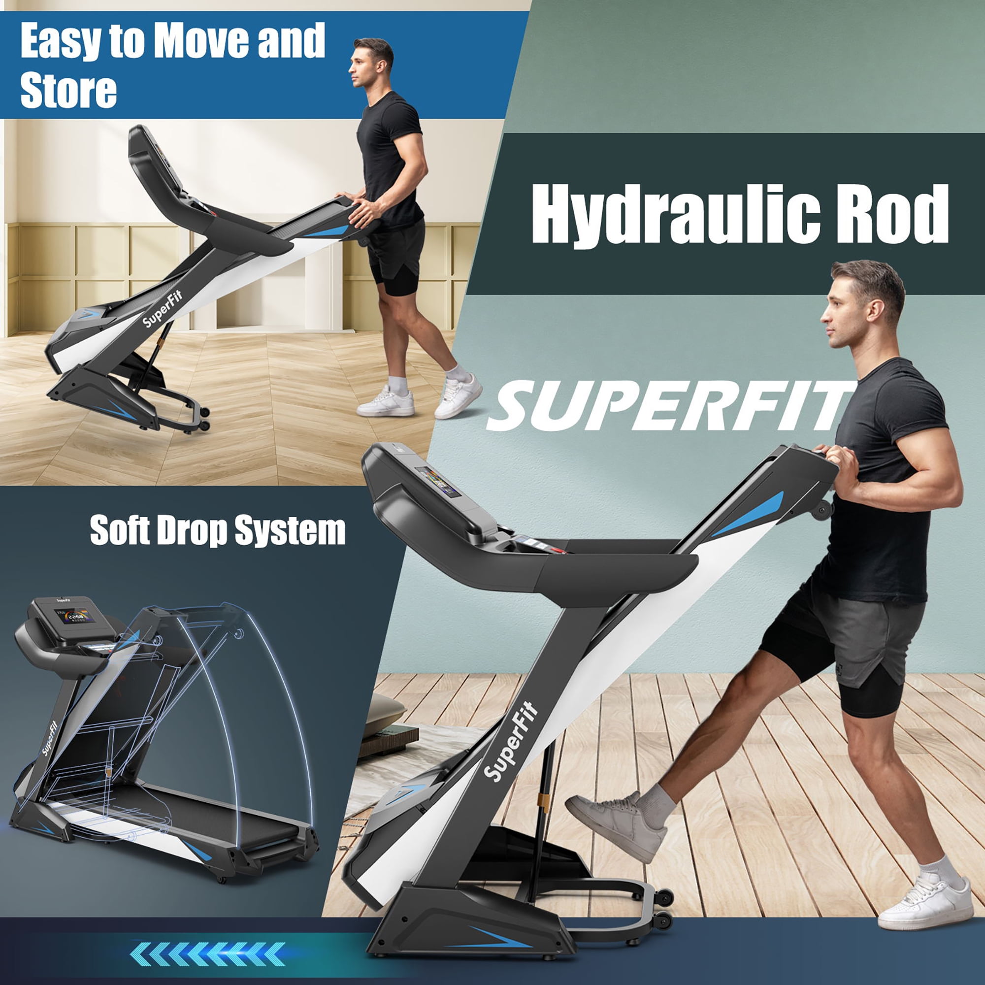 SuperFit 4.75HP Electric Folding Treadmill W APP Auto Incline