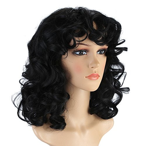 Black curly wig halloween Clearance