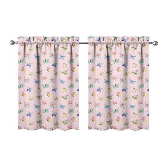Fashionable Floral Butterfly Curtains Set of 2 - 27.5x36 Inch Semi-Sheer Rod Pocket Panels, Aesthetic Farmhouse Style, Light Filtering & Privacy Window Treatment