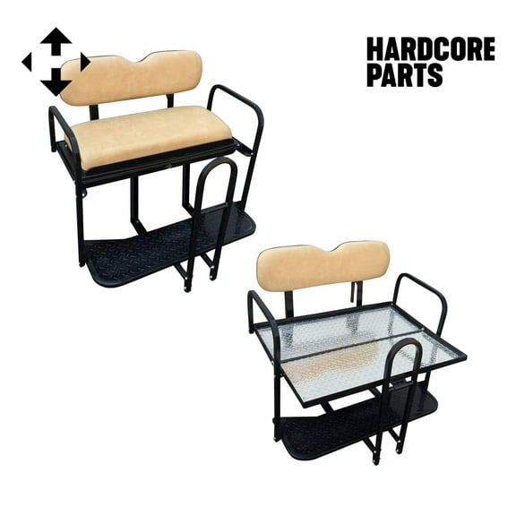 Hardcore Parts Rear Flip Seat For EZGO Medalist/TXT 1994-Present Model (Tan Cushion w/t Grab Bar Attachment)