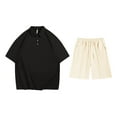thumbnail image 4 of Yaoyar Mens Round Neck Button Detail Short Sleeve Top with Drawstring Elastic Waist Shorts Casual Two Piece Set Coordinated Outfit, 4 of 7