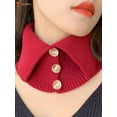 thumbnail image 5 of Spencer Women Knitted Fake Collar Scarf Neck Warmer Winter Detachable Button Closure Scarf Wrap (Red), 5 of 8