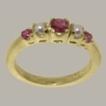 thumbnail image 2 of LBG British Made Stunning 14k Yellow Gold Natural Pink Tourmaline & Cultured Pearl Womens band Ring - 33 size options - Size 8.5, 2 of 6