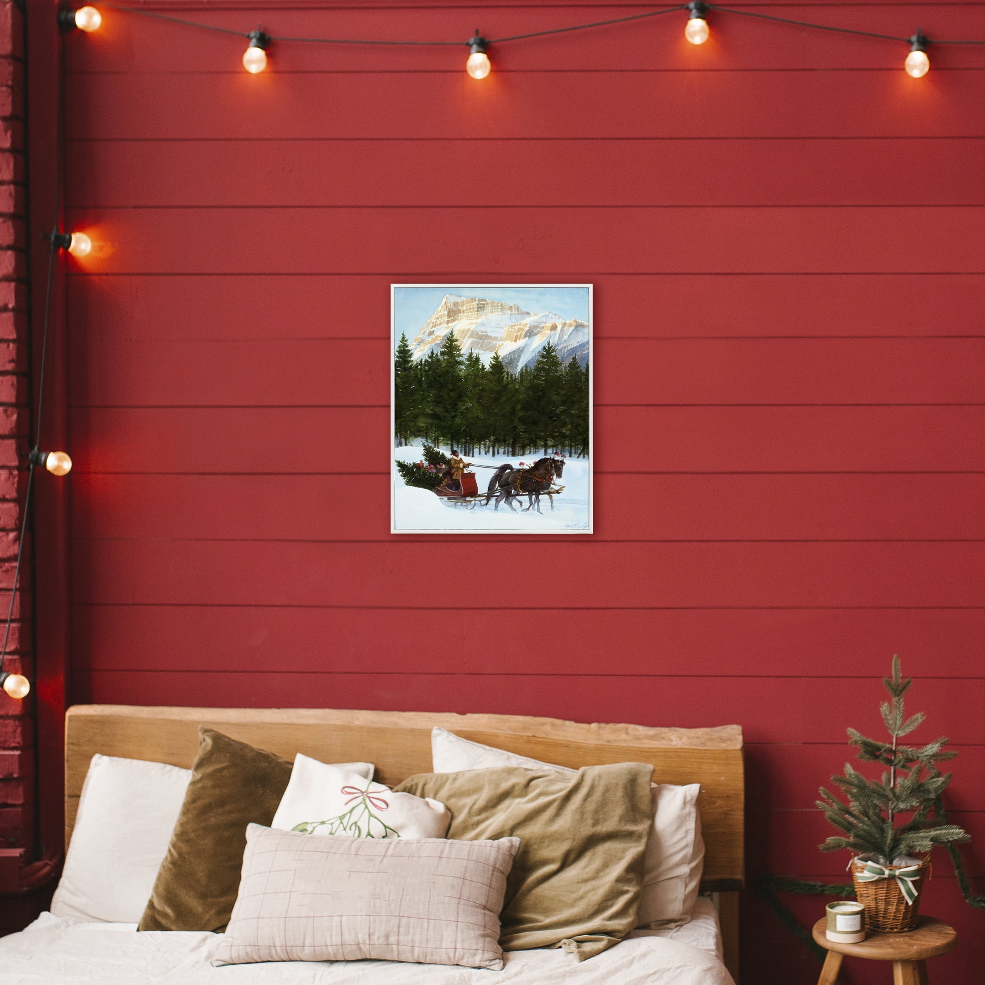 Sleigh Ride Carrying Trees White Framed Giclee Art, design by Wind River Studios