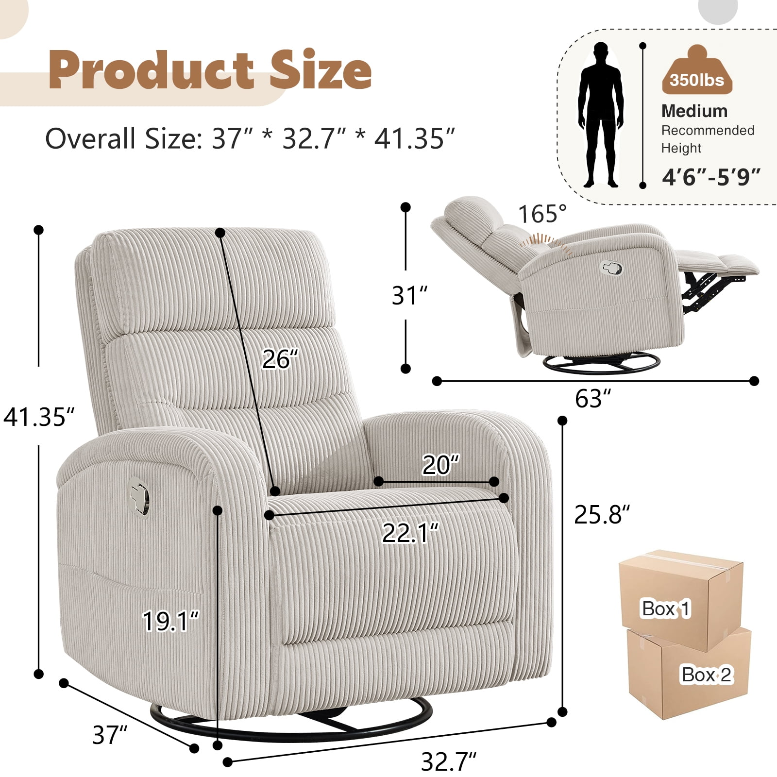Aemeios Manual Swivel Rocker Recliner Chair, Corduroy Nursery Chair for Living Room, Camel